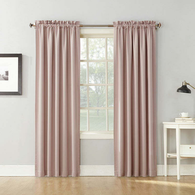 Sun Zero Blush Pink Emory Room-Darkening Rod-Pocket Curtain Panel Pair, 108″x63″
