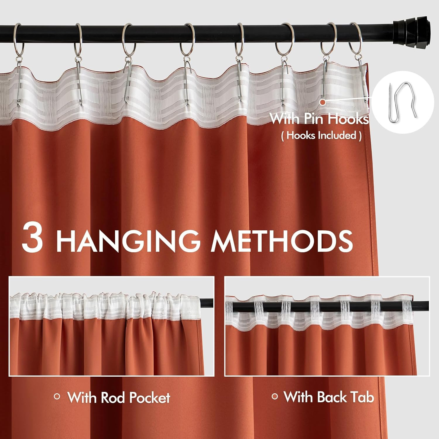MIULEE Back Tab Burnt Orange Blackout Curtains 84 Inch Length 2 Panels Set for L