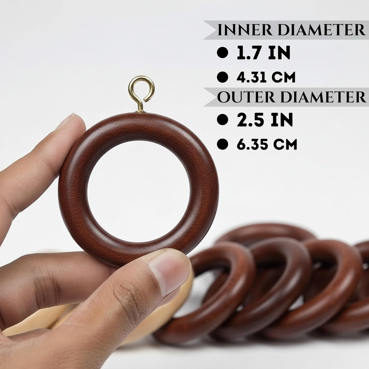 Classic Handmade Wooden Curtain Rings – 50 Pcs for Home Decor (1.75″ Dia)