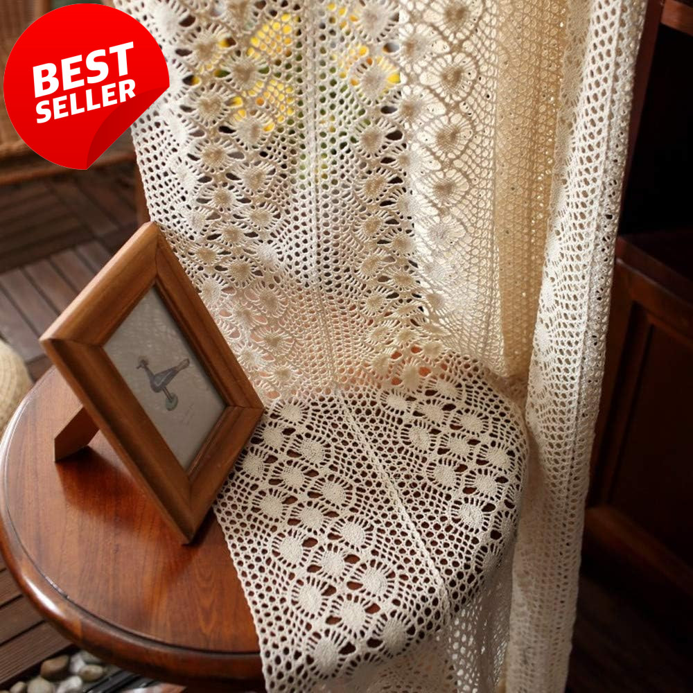Rustic Crochet Curtain Panel 1-Pc W39xL59″ Farmhouse Boho Living Room – US