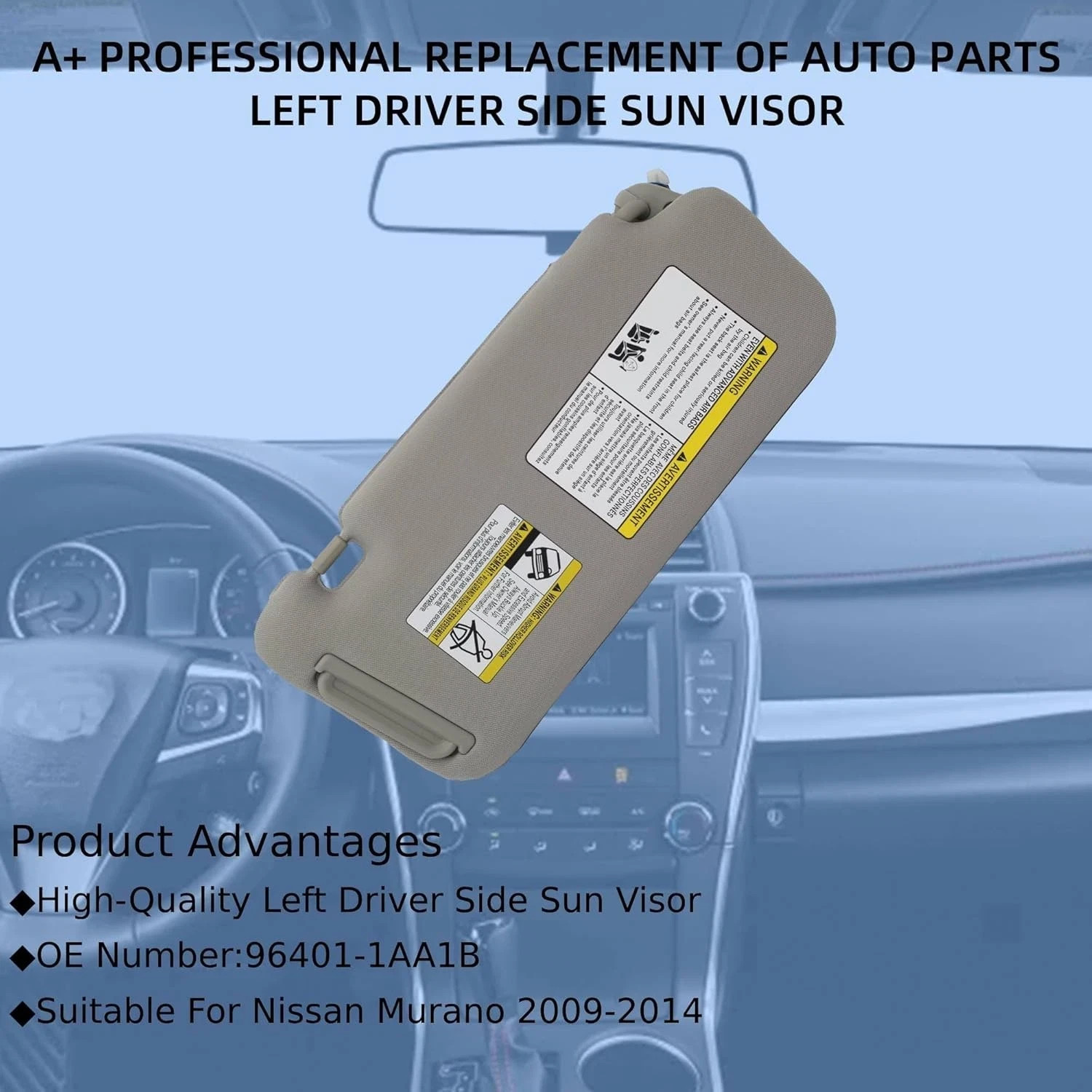 Left Driver Side Sun Visor with Light Compatible with Murano 2009 2010 2011 2012