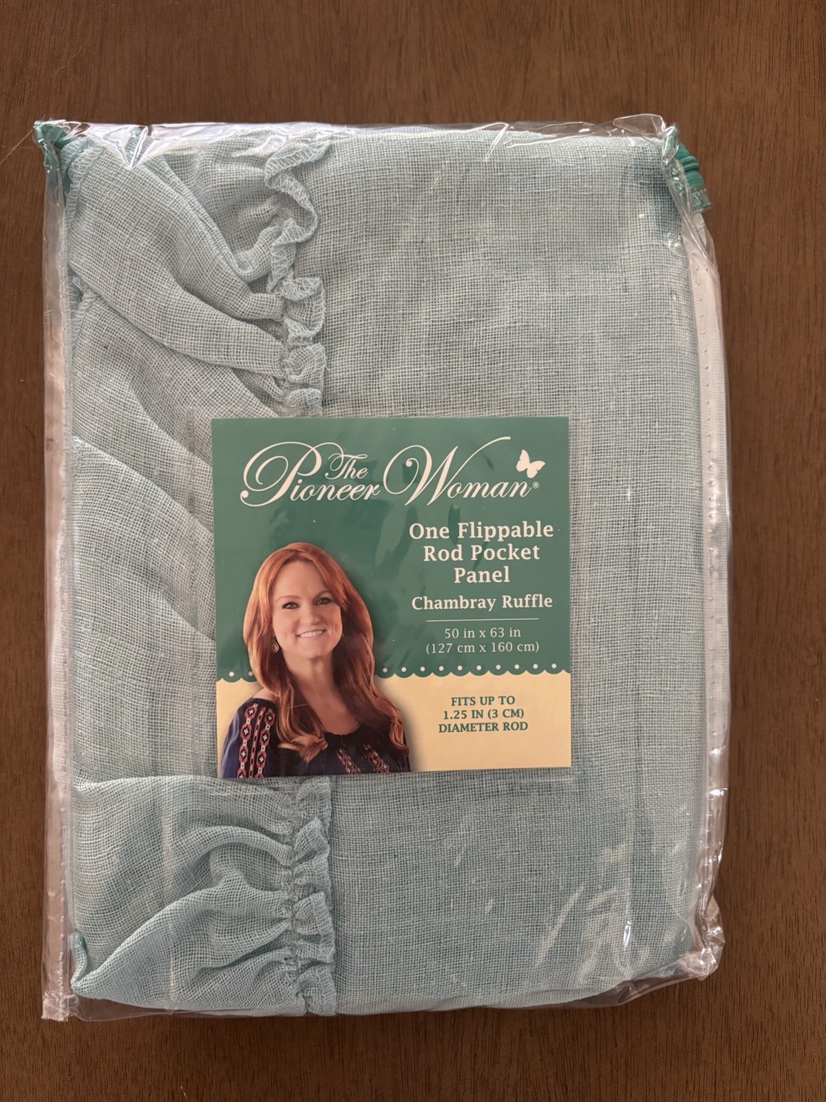 The Pioneer Woman Chambray Ruffle Light Teal Rod Pocket Panel 50 x 63 in