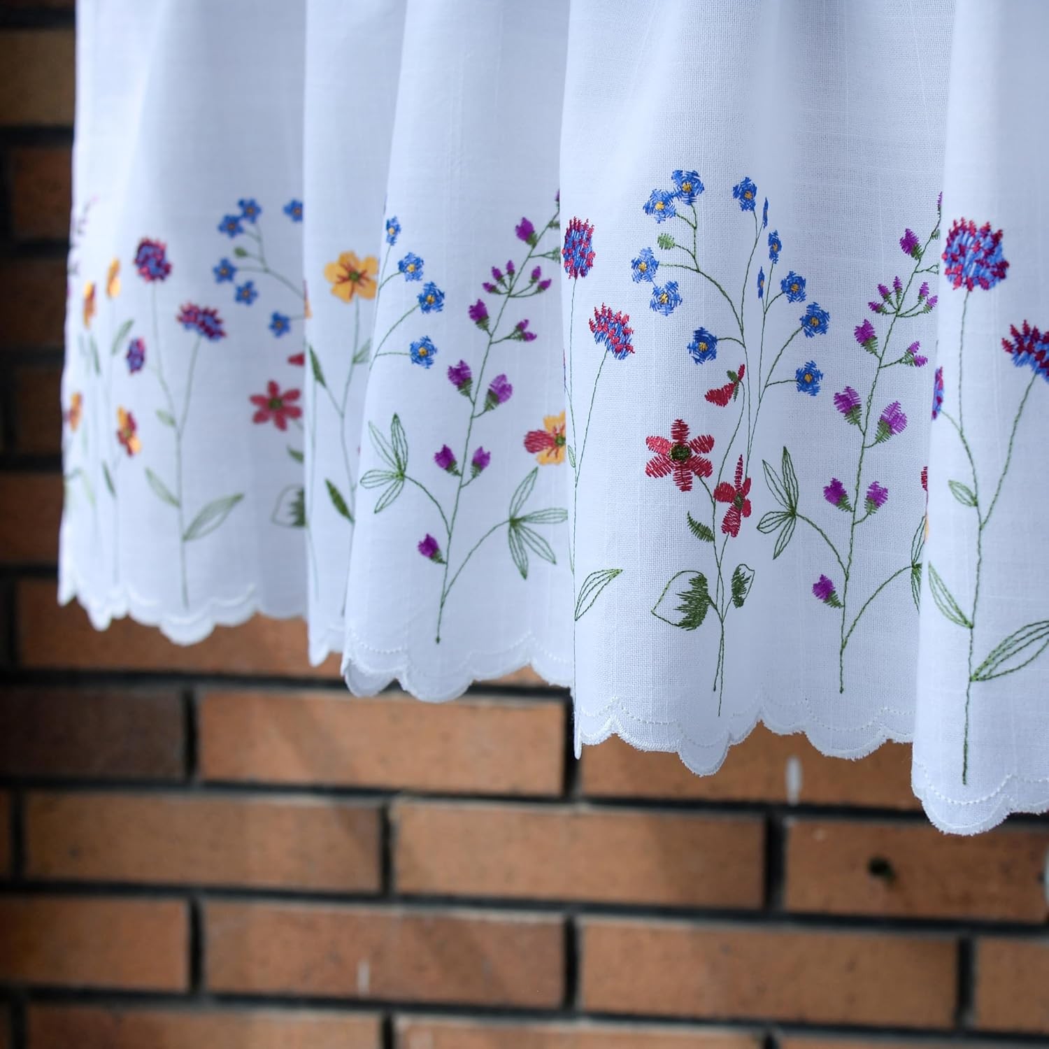 PKT Floral Embroidery Curtain Valance, White Elegant Decorative Flowers Window