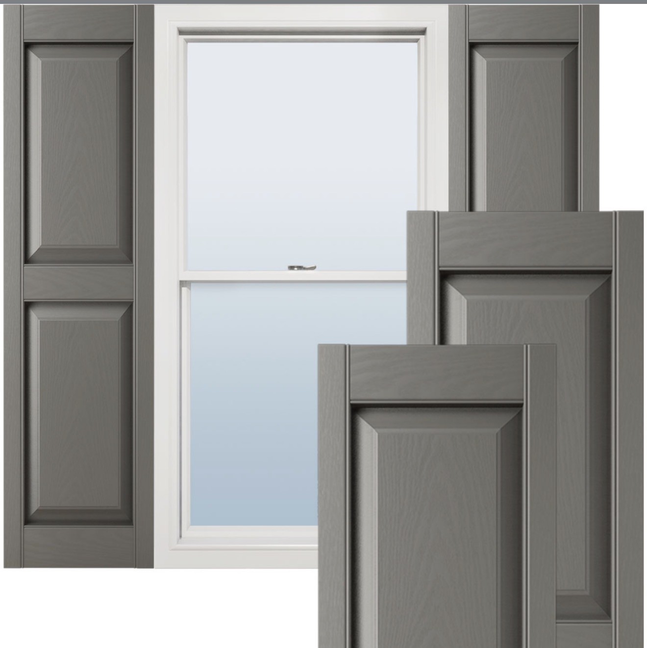 Lifetime Vinyl Raised Panel Shutters 12”x 47” 018-Tuxedo Gray Pair New Open Box