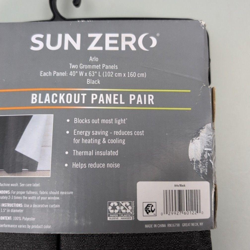 Sun Zero Arlo Blackout Window Panels 2 Pack 40×63 Black Grommet Curtain Pair