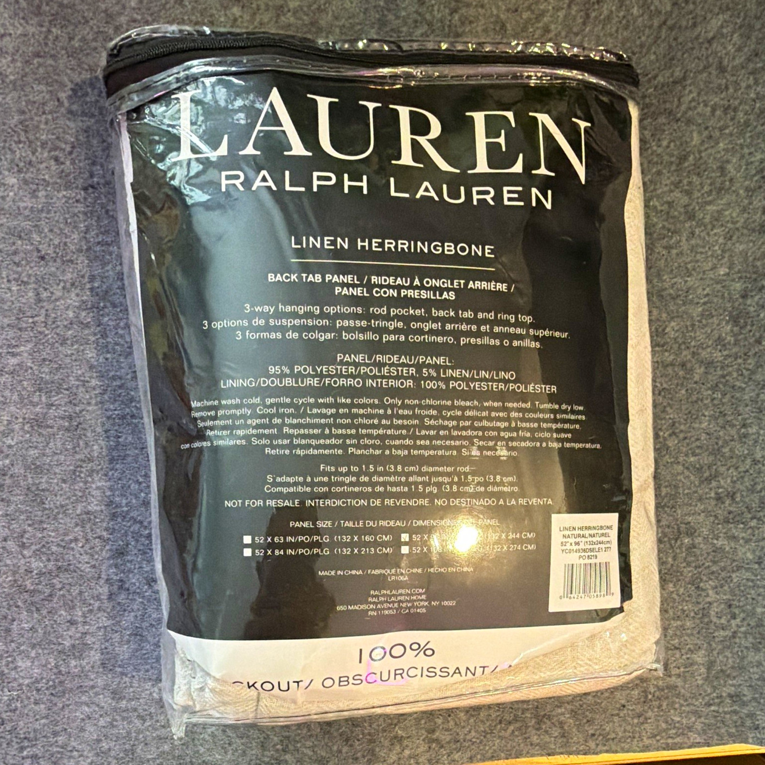 Lauren Ralph Lauren Linen Herringbone Blackout Curtain Panel Natural 52×96