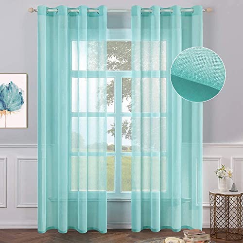 2 Semi Sheer Window Curtains Elegant Grommet 54″W x 84″L (Pack of 2) Turquoise