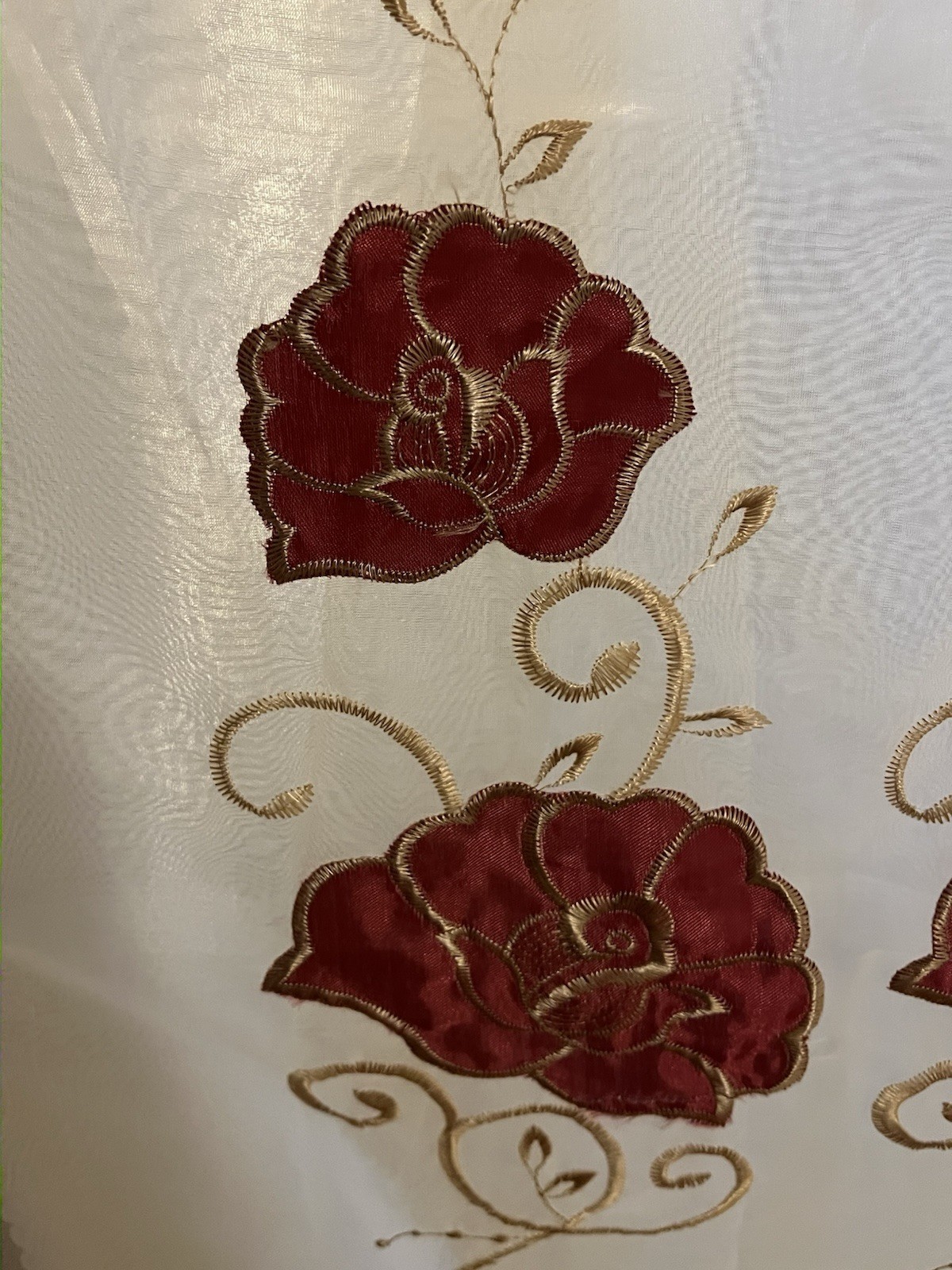 Vintage Sheer Curtain Panel with Embroidered flowers. 82 in x 59 in
