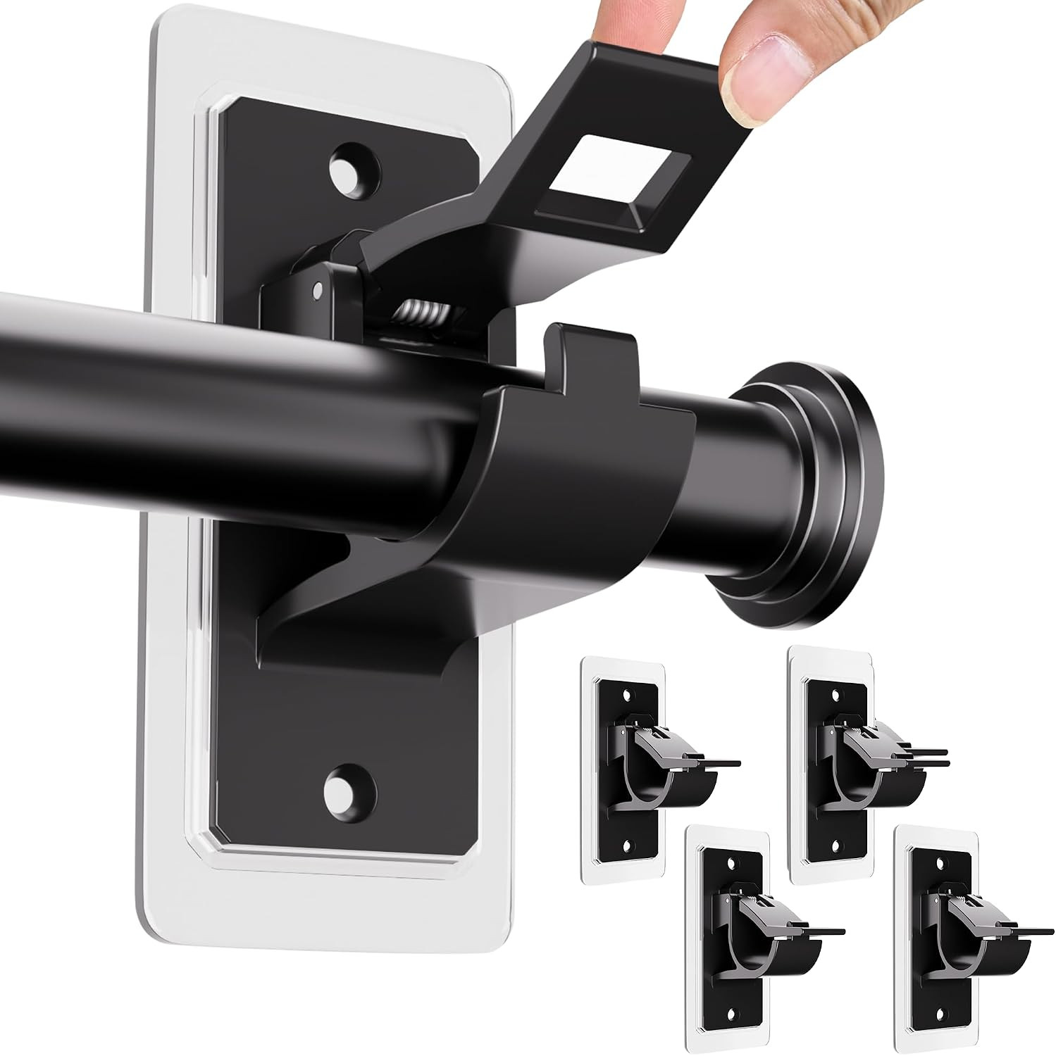8 Pack No Drill Curtain Rod Brackets, Holding up to 17 Lbs, PET Curtain Hangers,