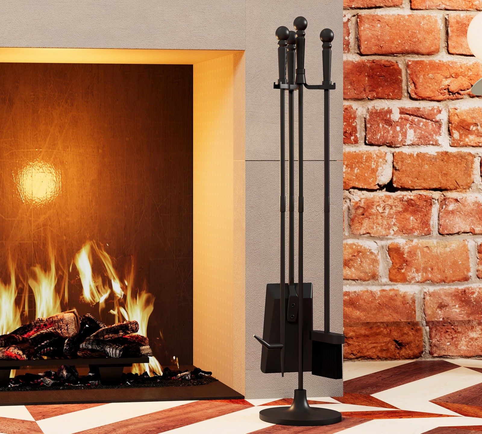 Fireplace Tools Set 4 Pieces Black Wrought Iron Fire Tool Set for Outdoor/Ind…