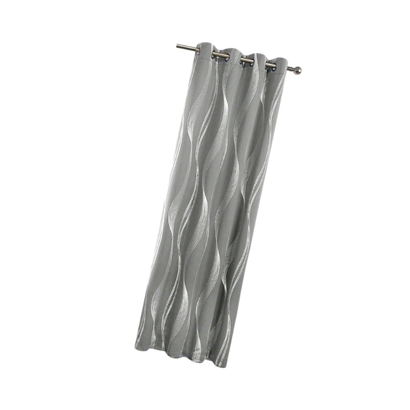 Black out Curtain With Silver Waves Print Light Blocking For Privacy And Comfort