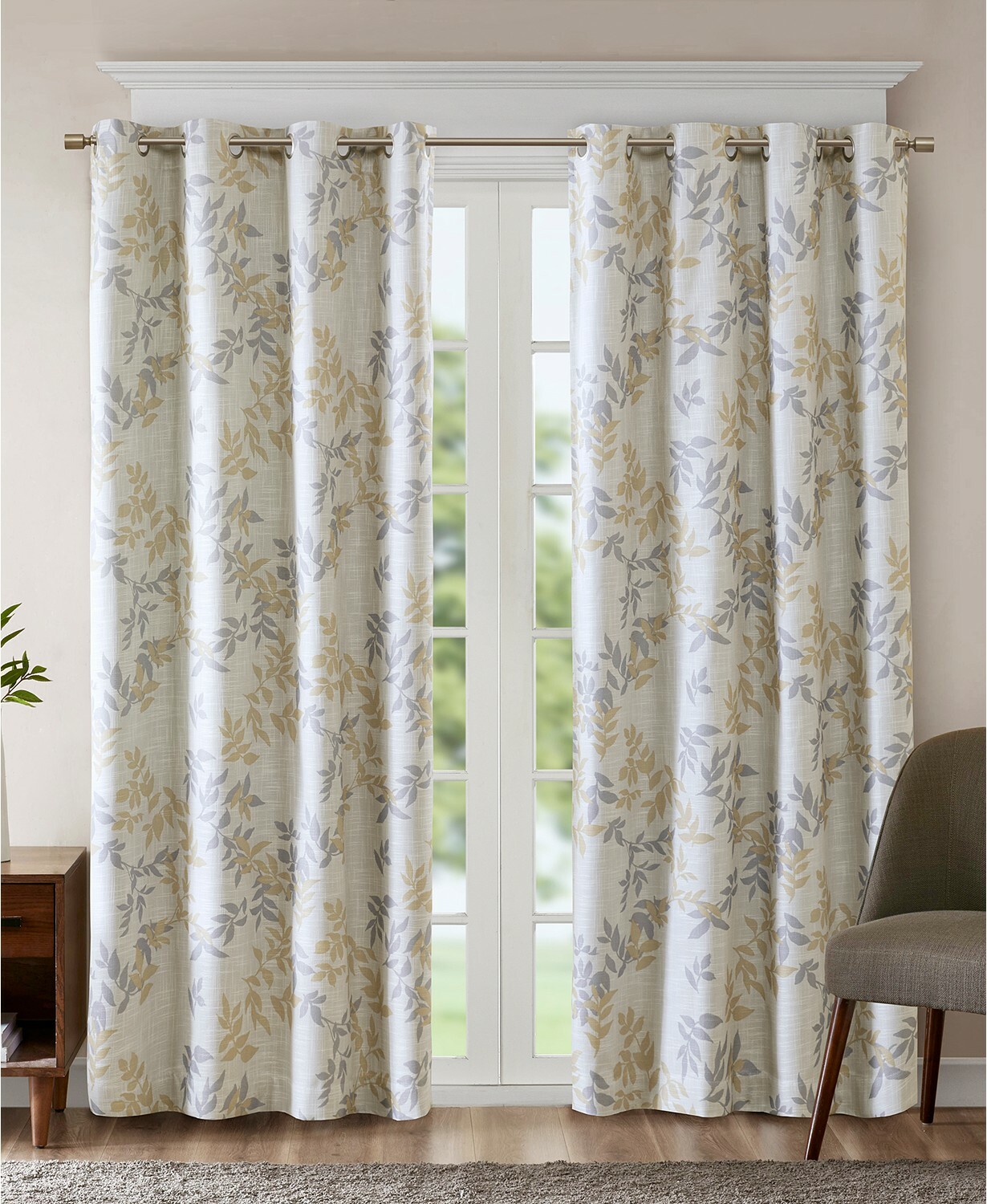 SunSmart Julie 50″ x 84″ Textured Botanical-Print Blackout Window Panel – Yellow