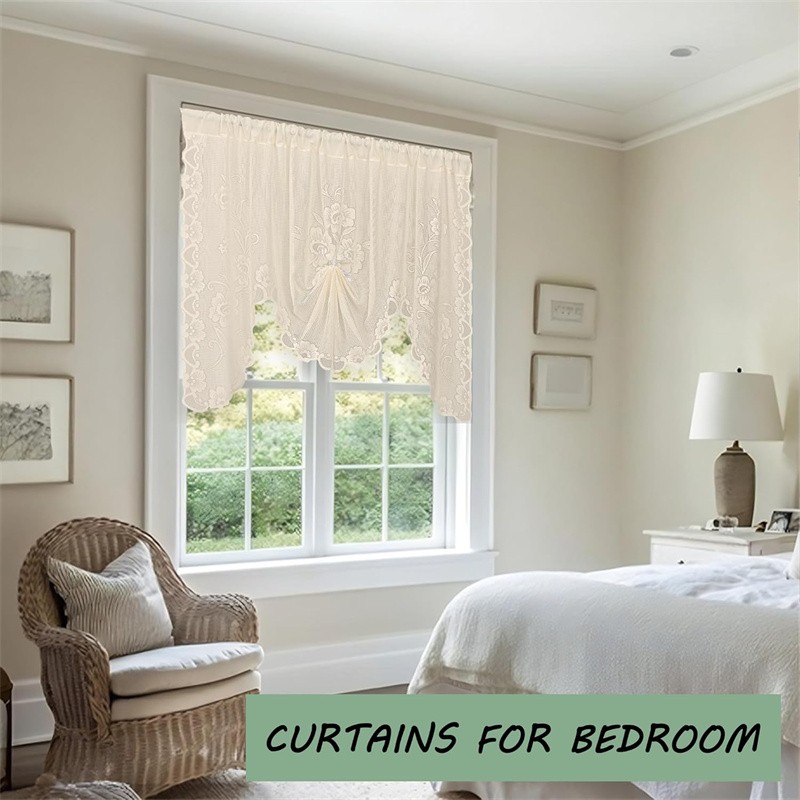 59″X39″ White Semi-Sheer Floral Lace Curtain For Window Decoration Rod Pocket US