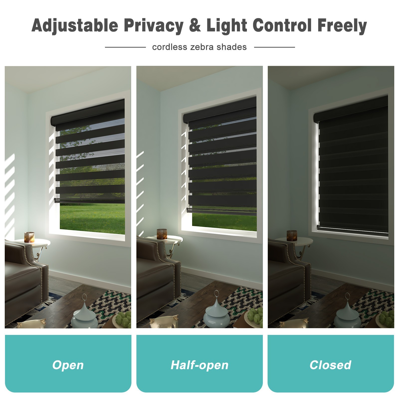 85% Blackout Window Shade Curtains Dual Zebra Roller Blinds Easy To Install