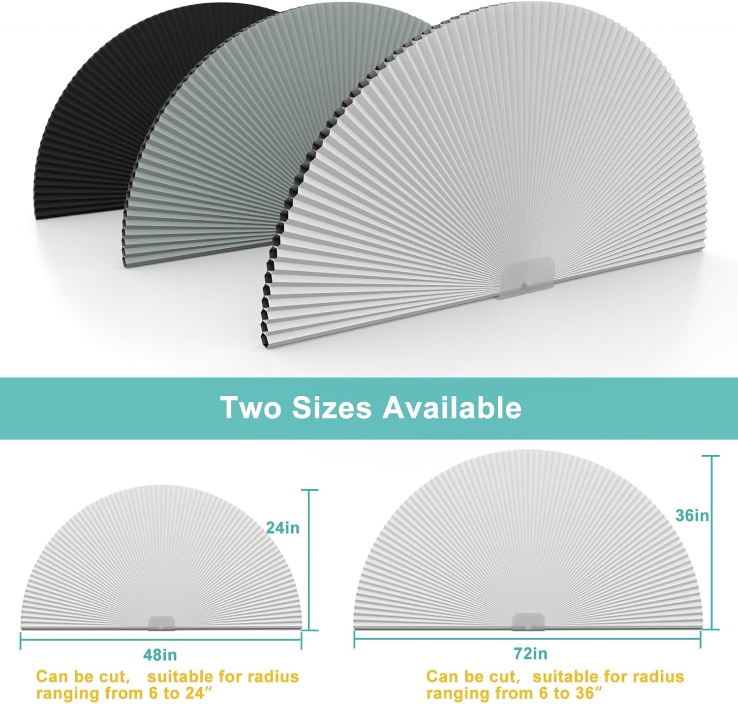 Long blackout arched curtain, blackout type, half-moon shape (radius: 24 inches)
