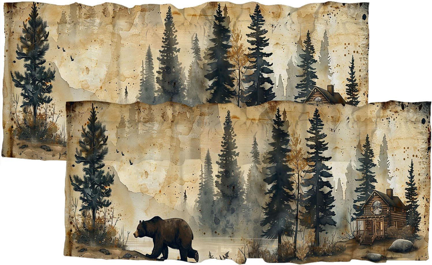 Rustic Cabin Bear Valance Curtains for Windows Farm Wildlife Vintage Camping Cou
