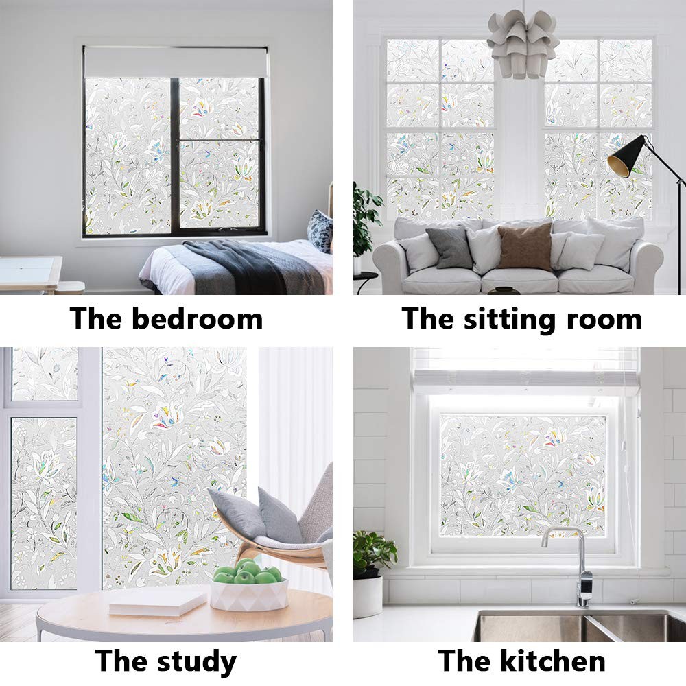 Static Cling Window Cover, Frosted Opaque Film for Bathroom Office, White