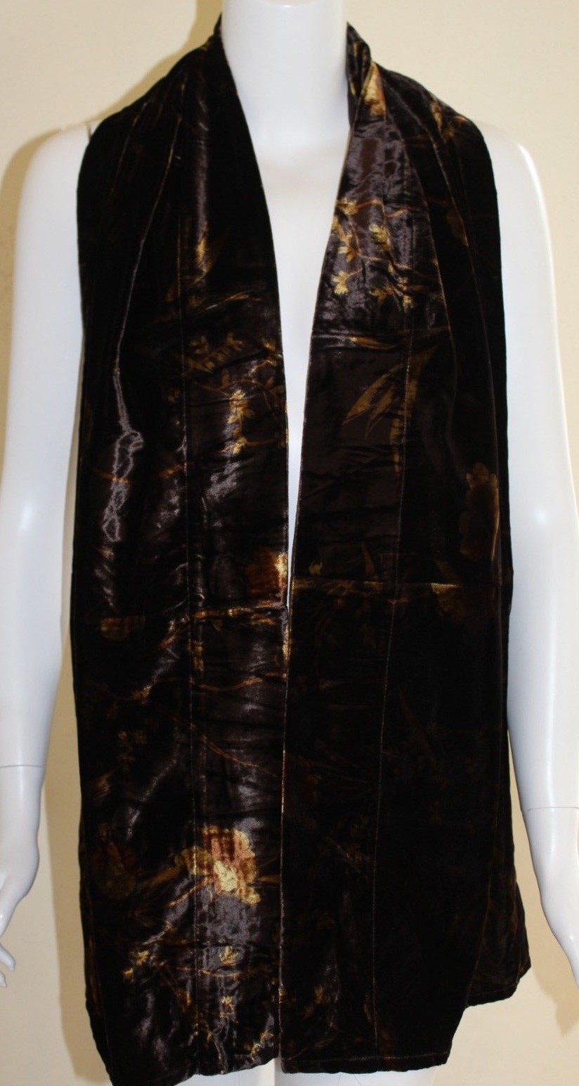 Suite 109 Brown Floral (Copper Gold Asian Inspired) Print Velvet Scarf / Valance