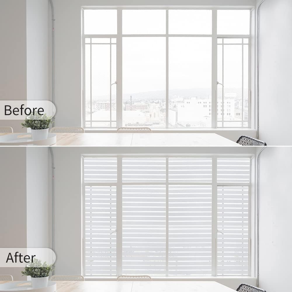 Window Privacy Film Stripes 29.6 x 78.7 Inch Static Cling UV Heat Control