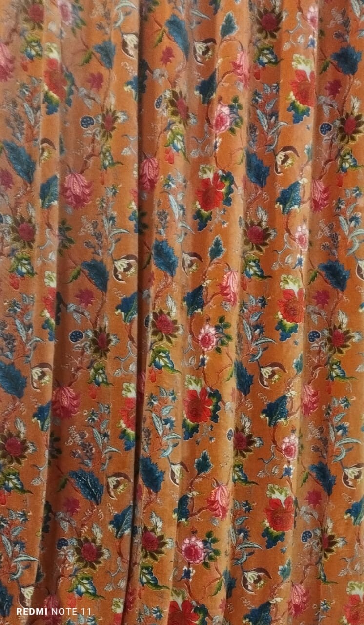 Cotton Velvet Rust Color Floral Print Luxury Curtain Drapes Housewarming Gifts