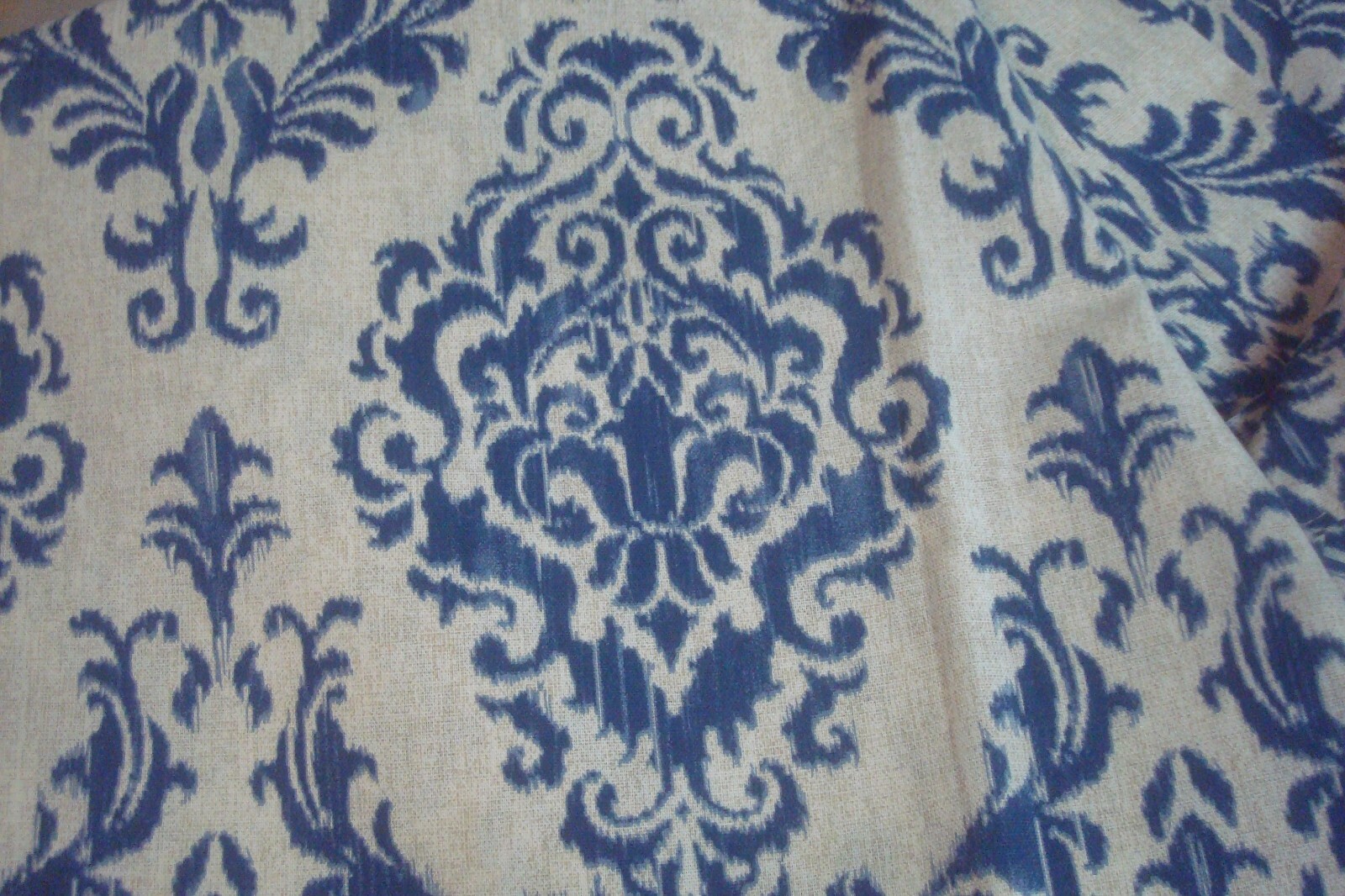NWT 2 pc Laswell Window Panels Curtains Damask 100% Cotton Indigo Blue 84″ lg