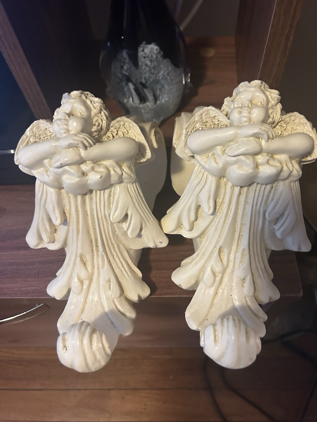 Vintage Cherub Drapery Curtain Rod Holder Wall Sconce Set