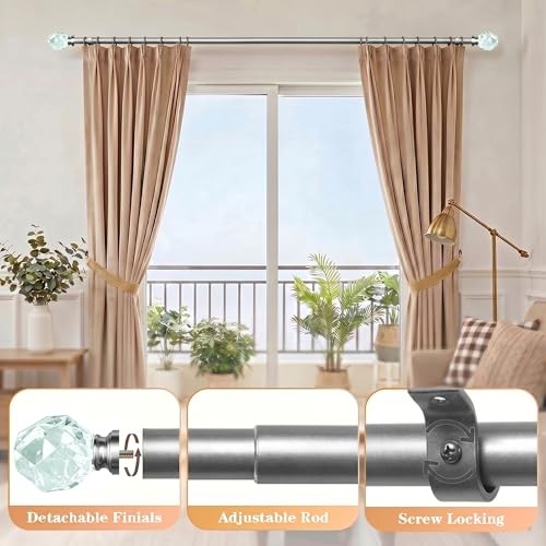 Brushed Silver Curtain Rods for Windows 24 to 68 Inch, Adjustable 36-72 Inch