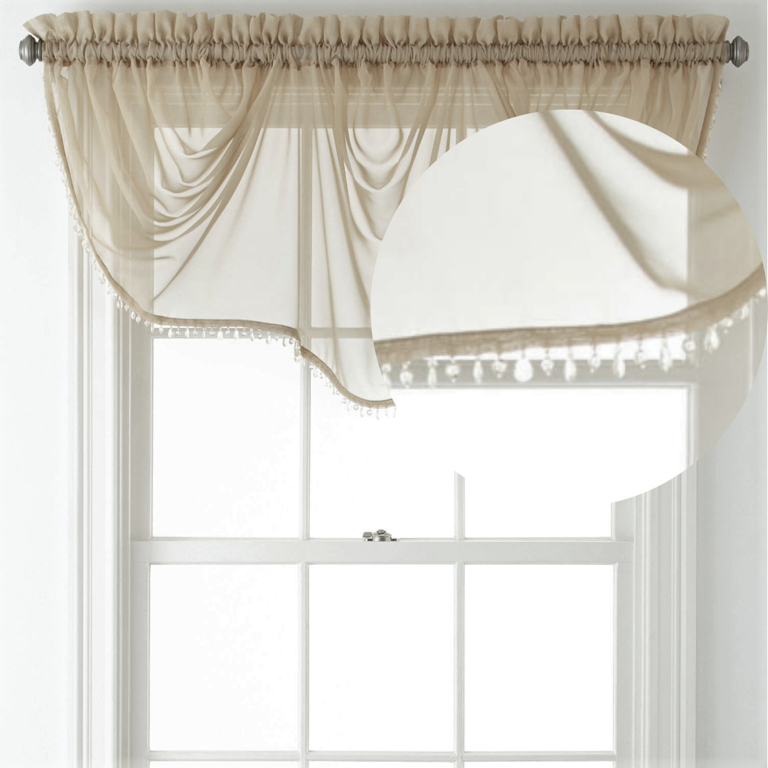 1PC WEAVY BEADED WATERFALL VALANCE VOILE SHEER WINDOW CURTAIN ROD POCKET TOPPER