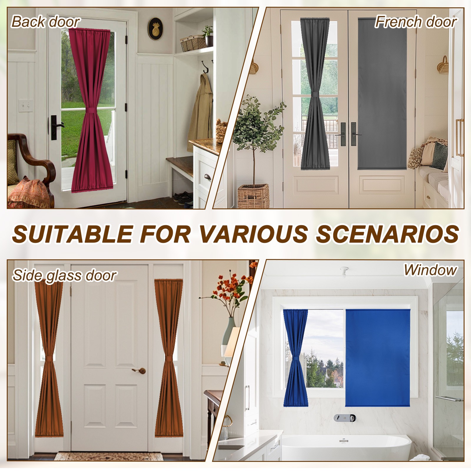 1 Pc French Door Curtain, 30″ x 40″ Blackout Drape, Dark-gray-green
