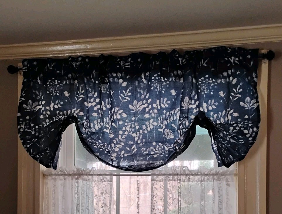 4 Charlotte Pastel Floral Semi Sheer Window Pleated Valance Swag Blue
