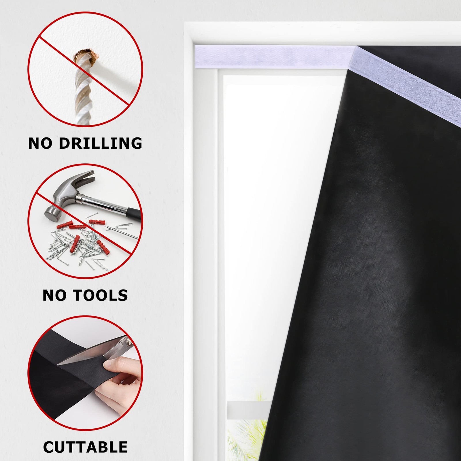 LazBlinds 100% Blackout Roller Shades, No Tools Drill 36”W x 72”H, Black