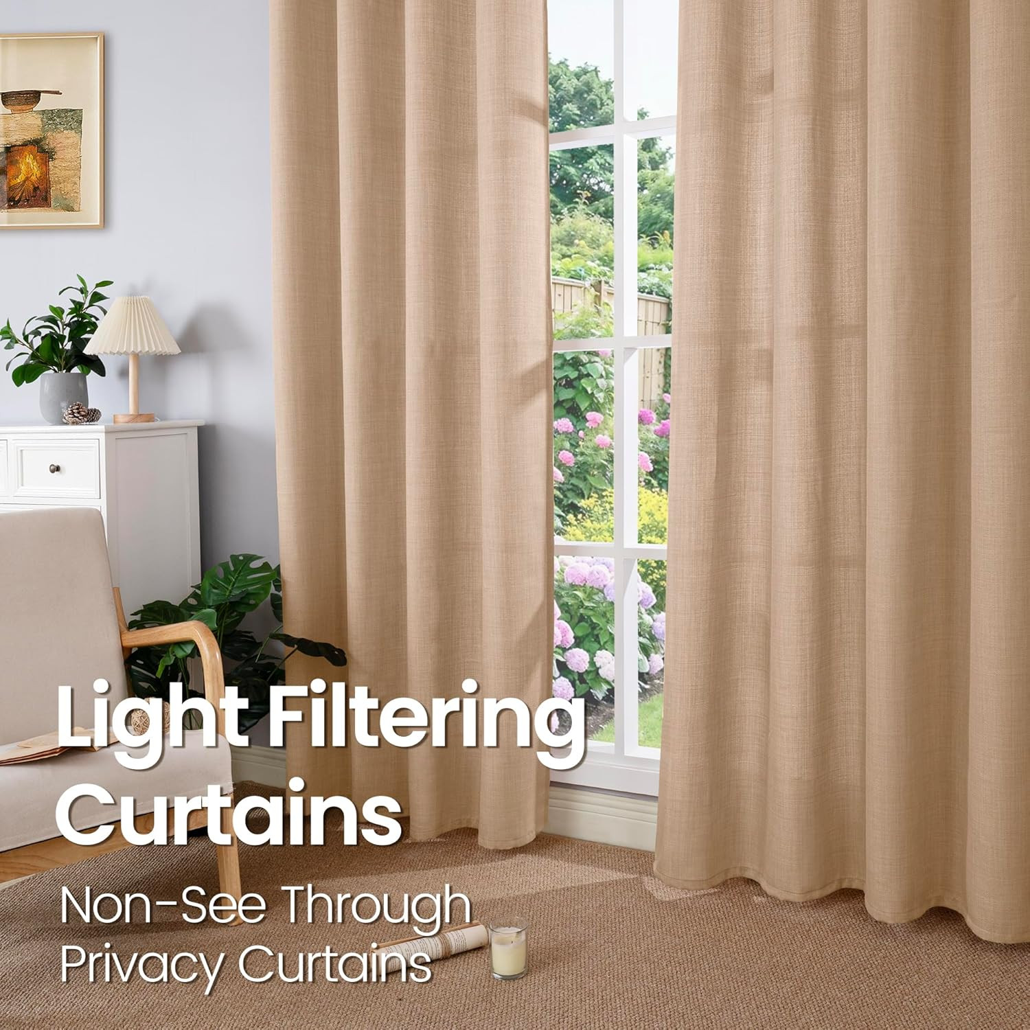 Faux Linen Curtain W52 X L84 2 Panels Grommet Textured Light Filtering