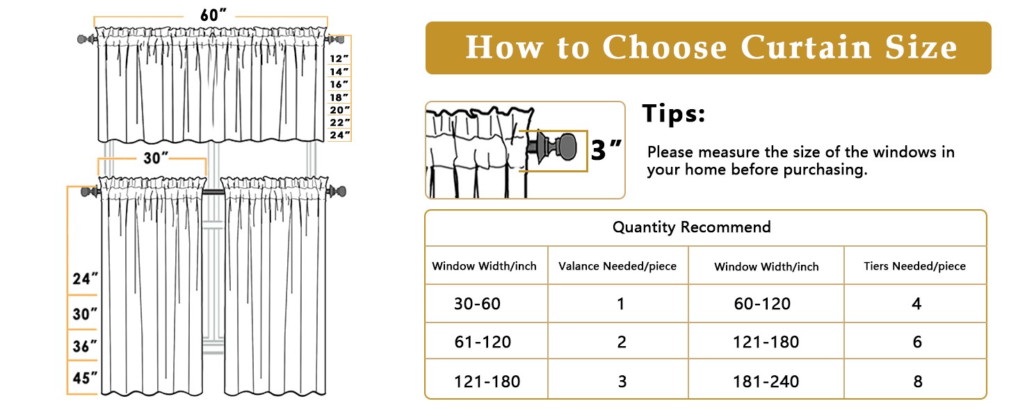 Linen Cafe Curtains 36 Inch Length 2 Panels Set, Light Filtering Textured Short