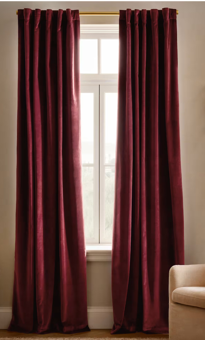Quince Cotton Velvet Curtain Panel 48×96 Bordeaux Burgundy Wine Light Filtering