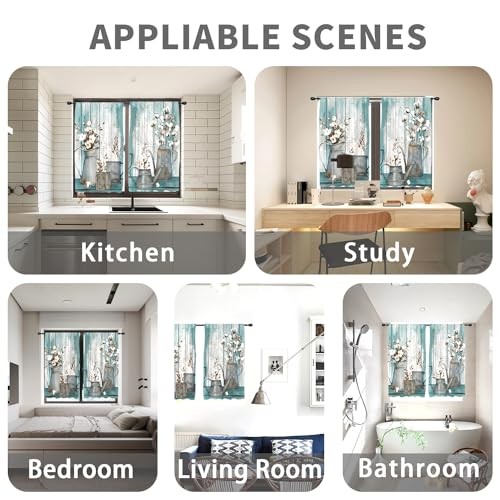 Floral Curtains Turquoise Aqua White Flowers 42″W x 63″L (Pack of 2) Teal