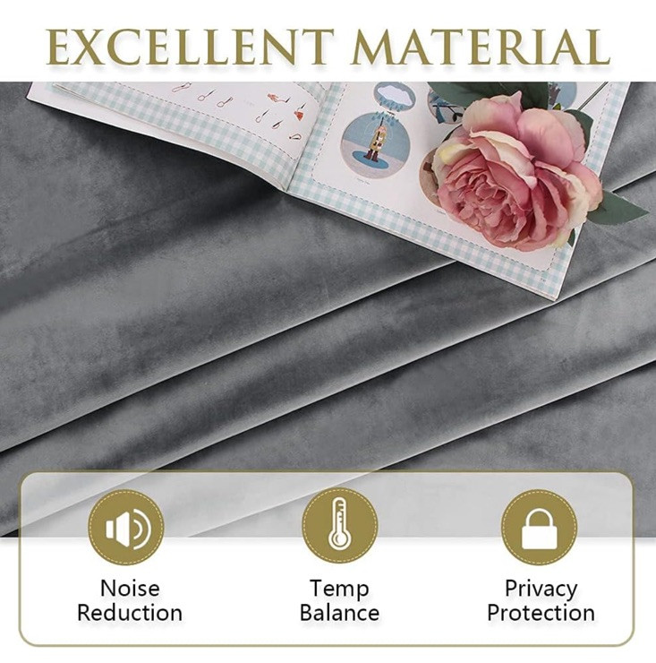 Light Grey Curtains Velvet Blackout Drapes Grommet Design Thick 2 Panels 96 X 52