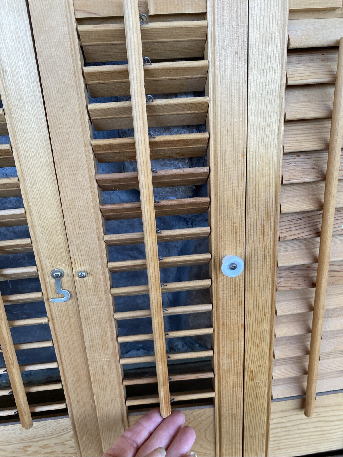 Vintage Plantation Window Shutters Set 20” Tall 23”W Wood Interior Louver Brown