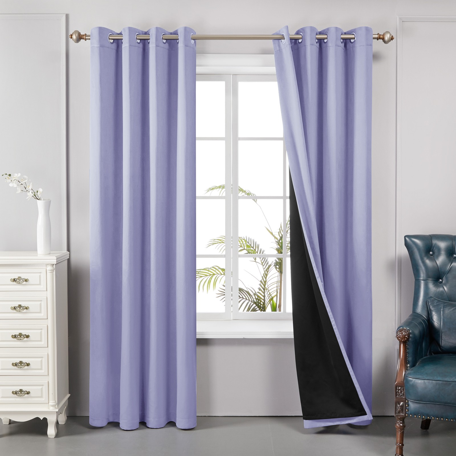 Deconovo 100% Blackout Curtains 2 Panel Set Thermal Room Darkening Grommet Black