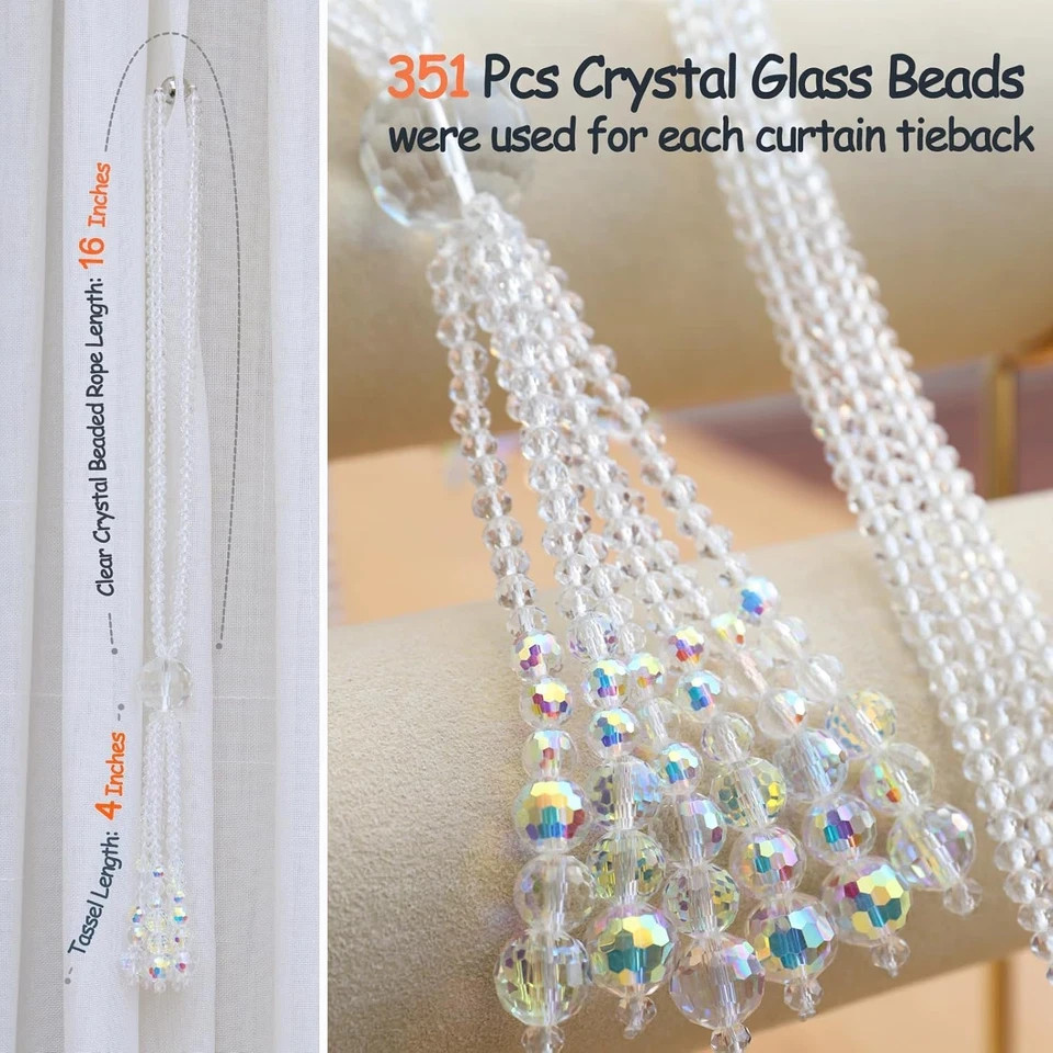Magnetic Curtain Tiebacks, 2 Pack Crystal Beaded Tassel Sheer/Drapery Curtain Ho