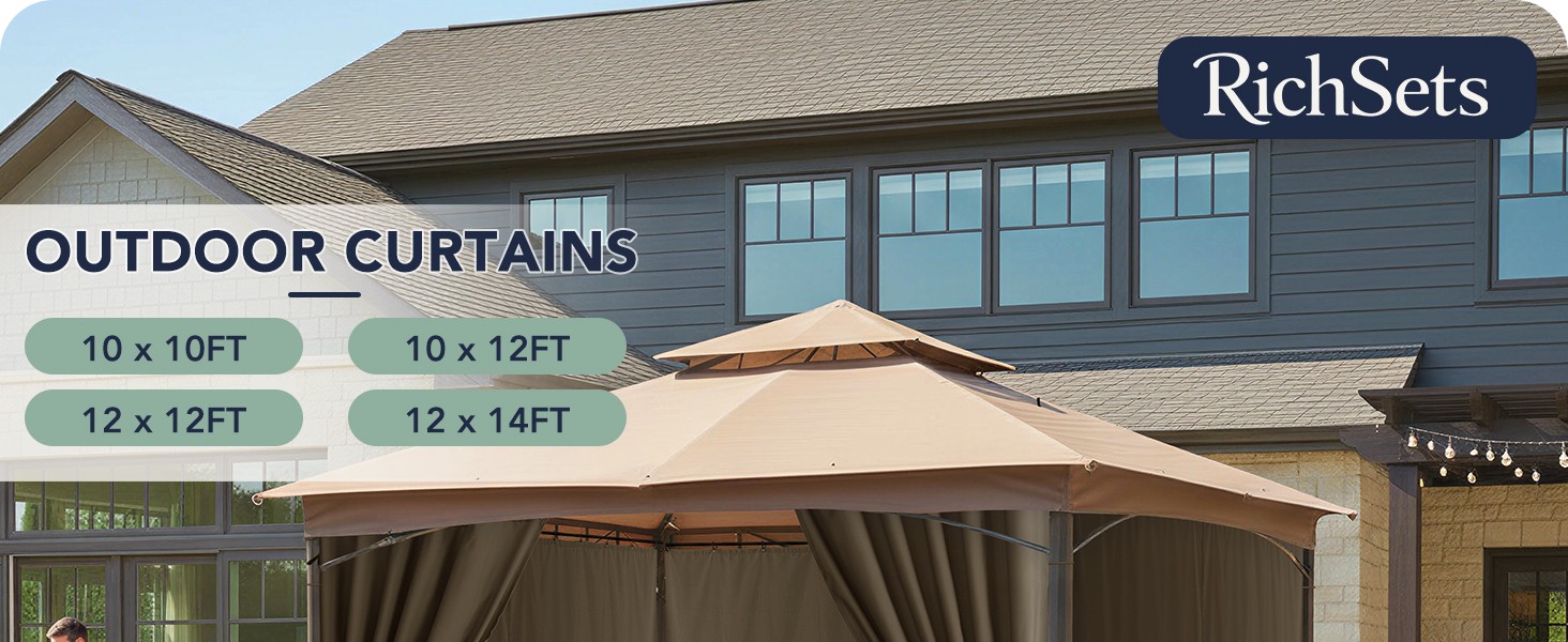Gazebo Curtains Outdoor Waterproof – 10’Wx12’Lx7’H Gazebo Universal Replacement
