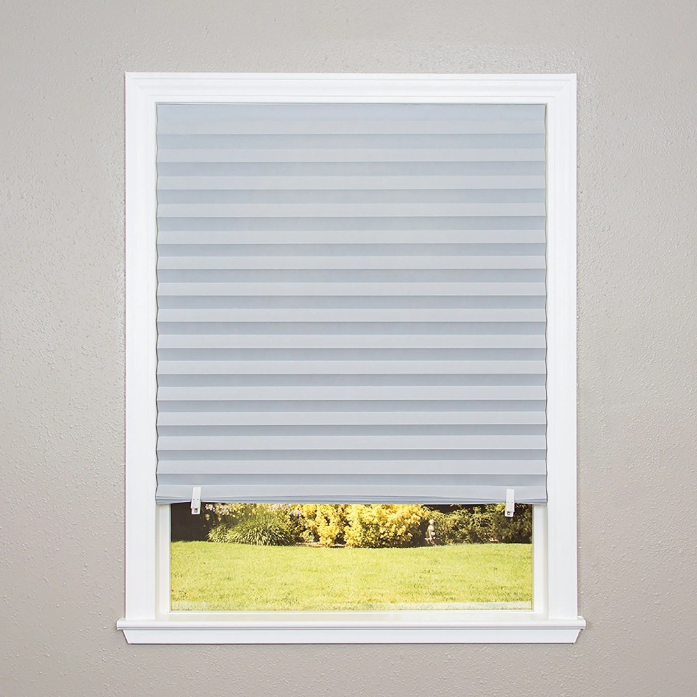 Gray Room Darkening Pleated Paper Window Shade 36 x 72 Inch No Tools