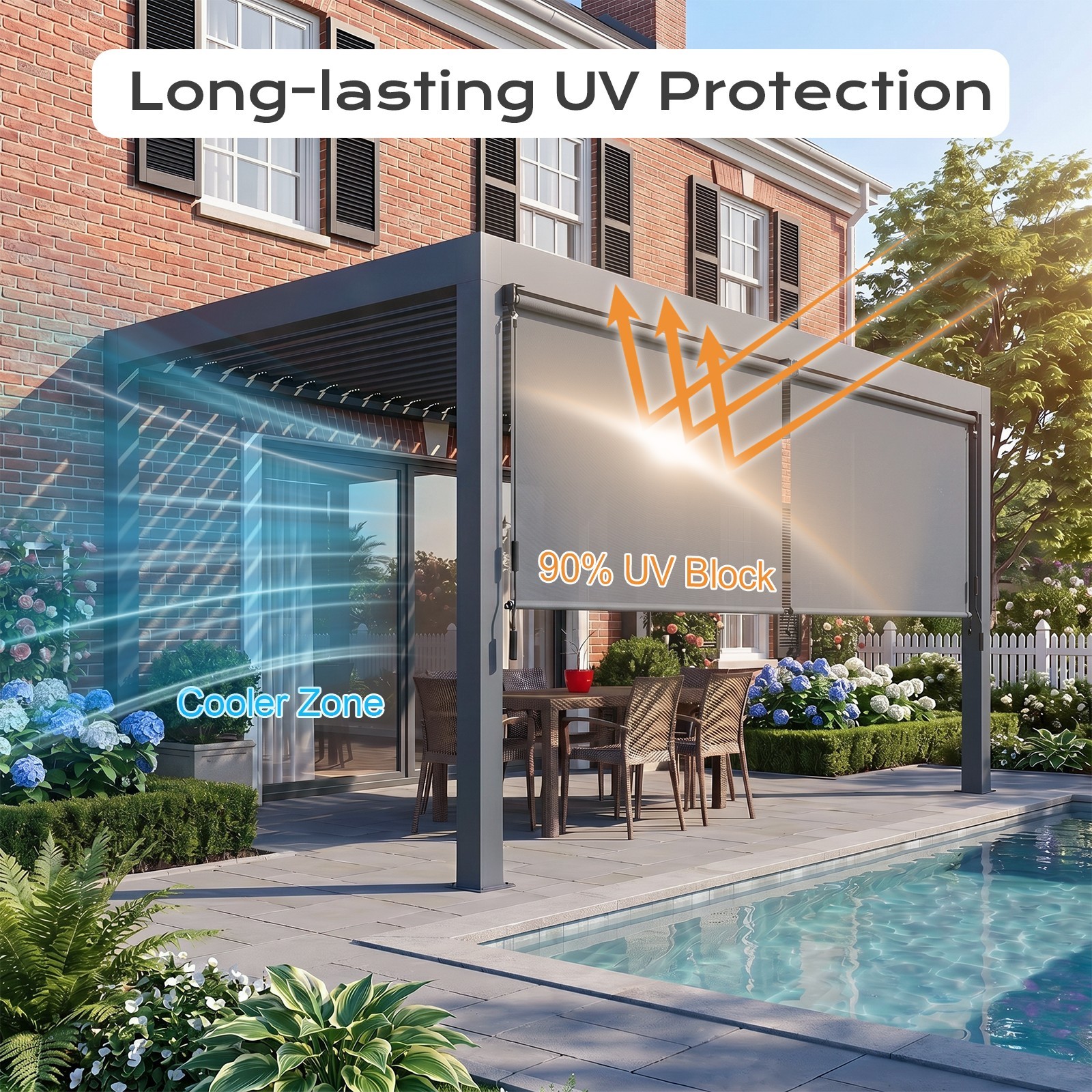 8ft (W) x 8ft (H) Outdoor Roller Shades 5% Openness Cordless Sun Roll up Shade