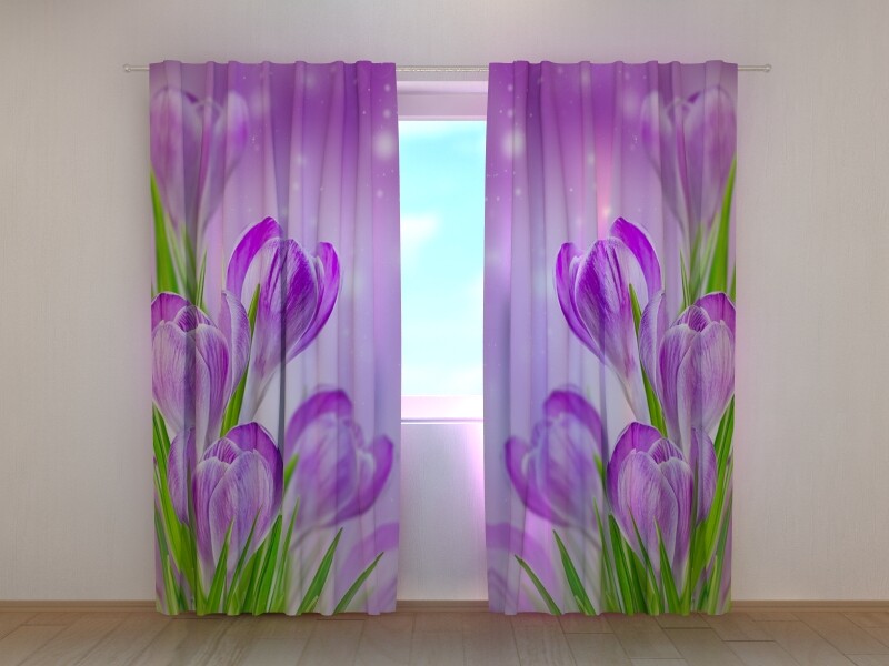 Photo Curtain Printed Spring Crocuses Beautiful Flowers Wellmira Made to Measure
