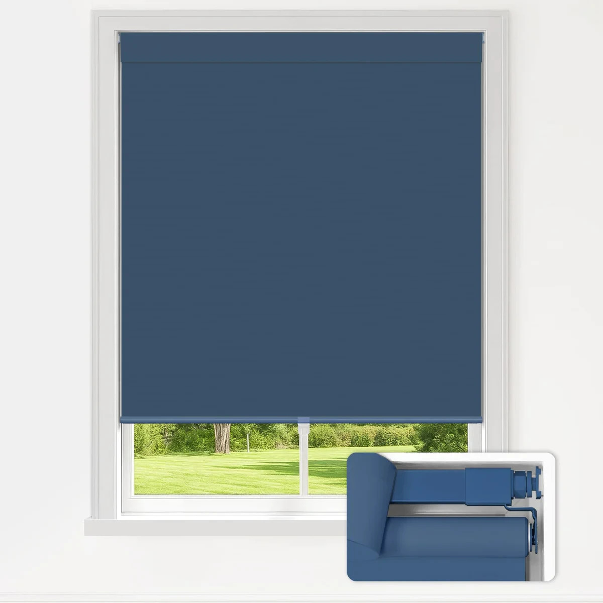 LazBlinds Cordless Black-0ut Roller Shade 34’Wx72″H Navy Blue No Drill Thermal