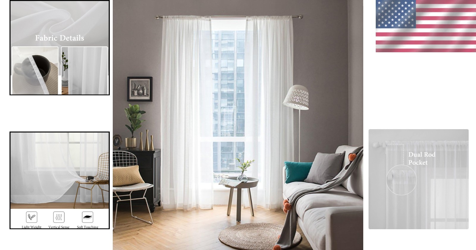 Lightweight Solid White Sheer Voile Panels – Set of 2 for Living Room & Bedroom