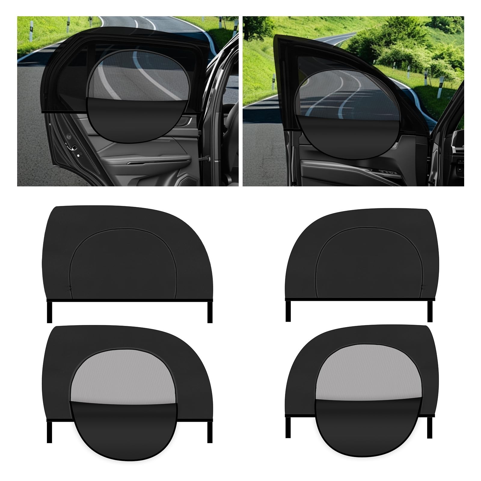 4PCS Zipper Car Window Shades for Side Window,Mesh & Blackout Car Windows Scr…
