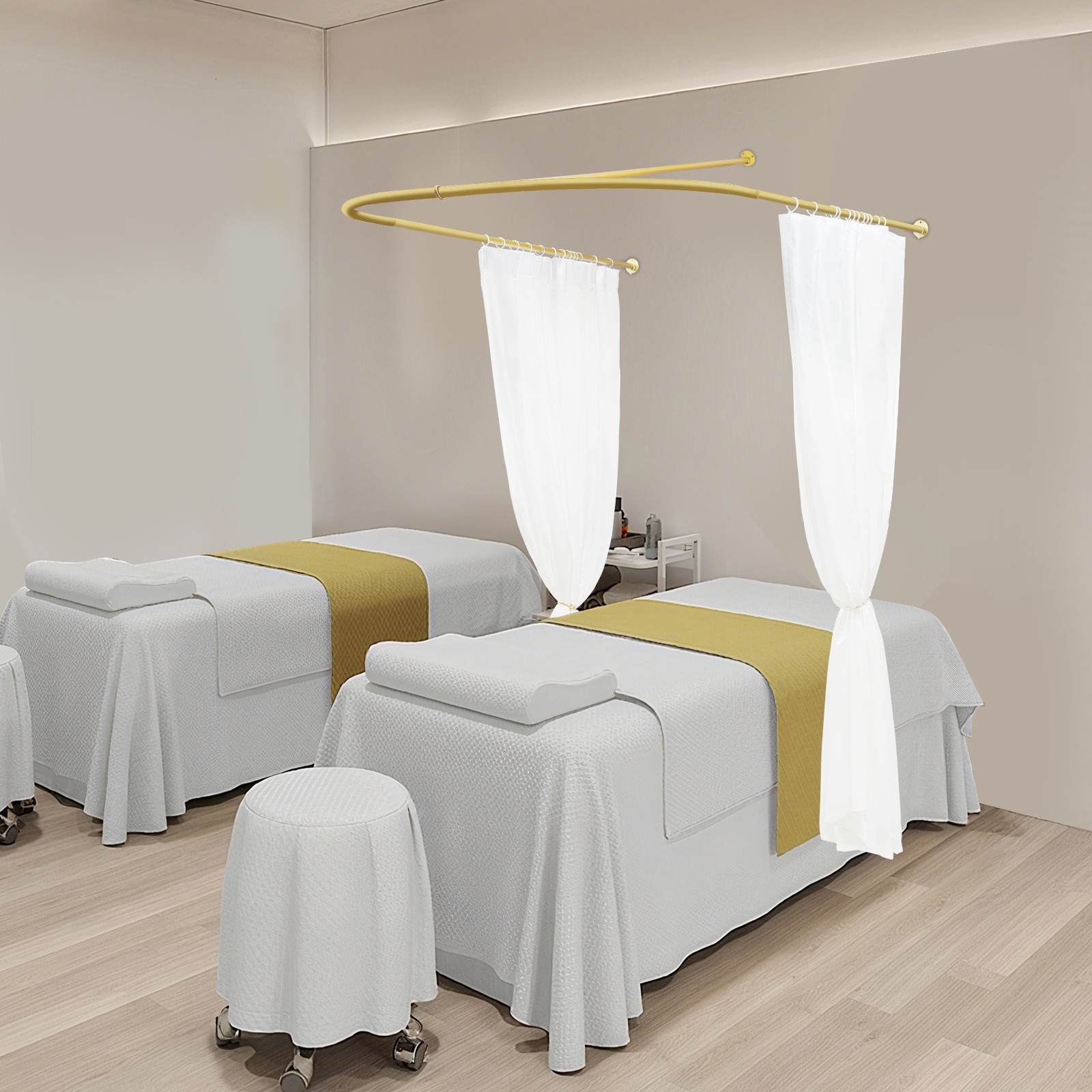 Beauty Salon Partition Curtain Divider w/ Curtain U-Shaped Room Partition Rod
