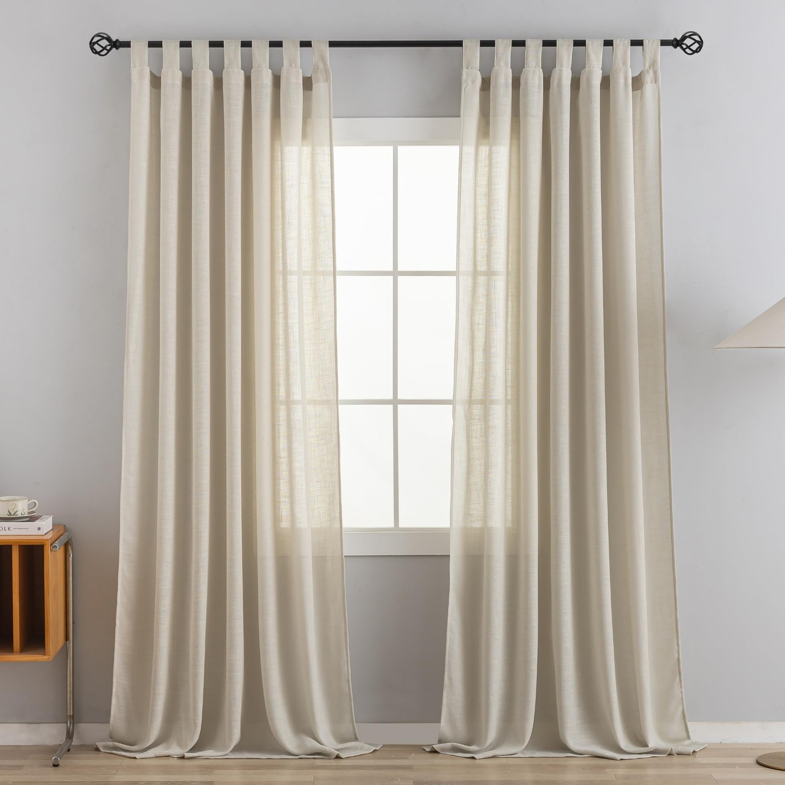 Voilybird Linen Semi Sheer Tab Top Light Filtering Elegant For Bedroom Khaki 52