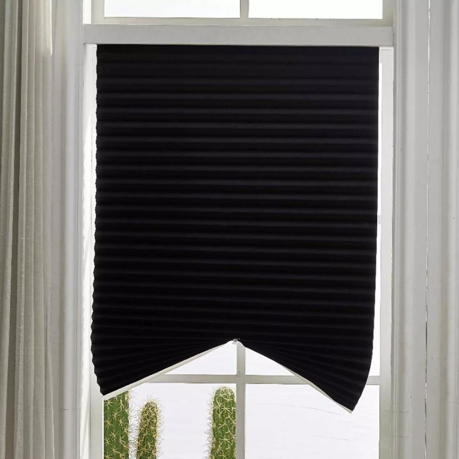 Pleated Fabric Shades, Temporary Window Blinds, No Drilling Self Adhesive Blind*