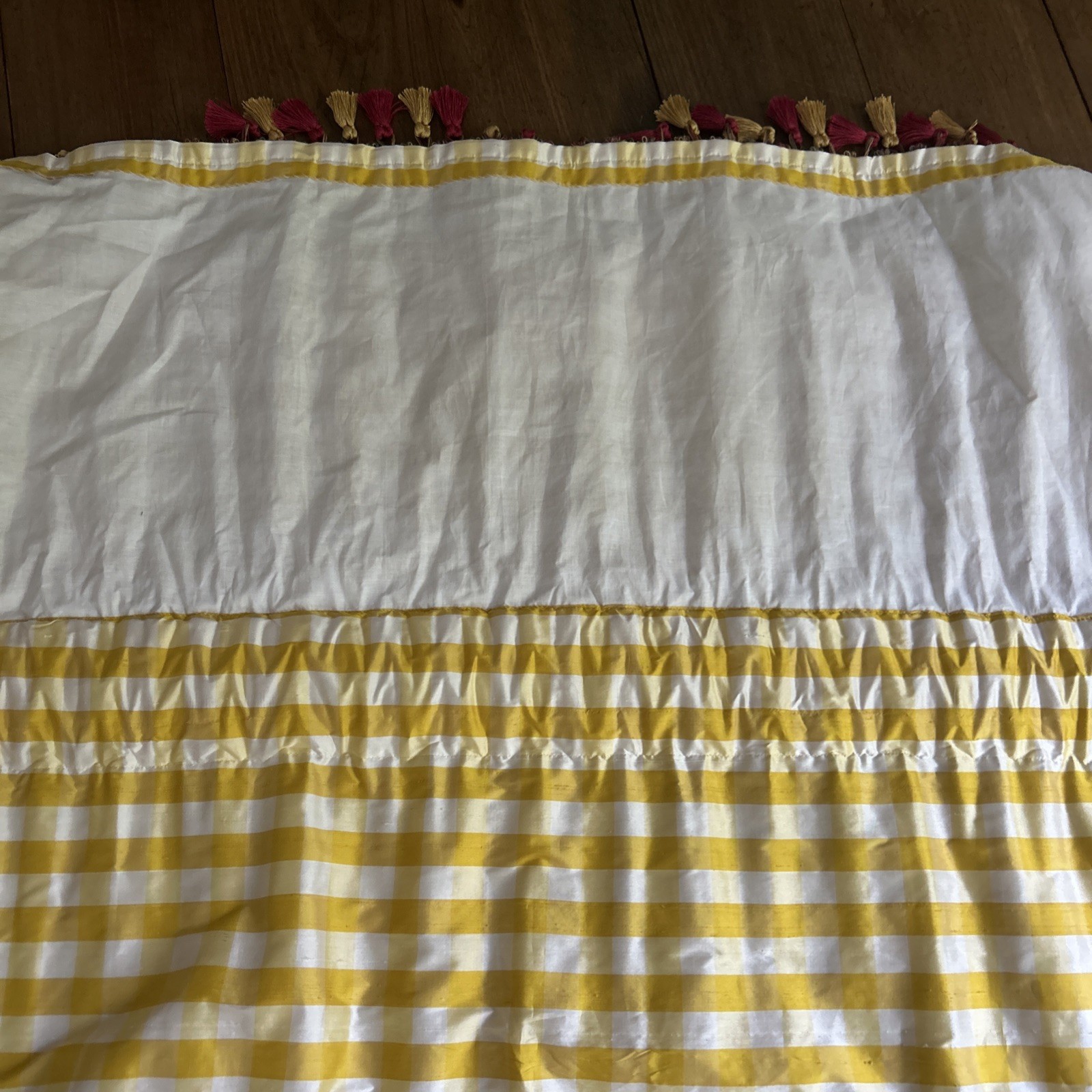 Pair Decorator Custom Made Striped Check Silk Taffeta Tassel Trim Lined